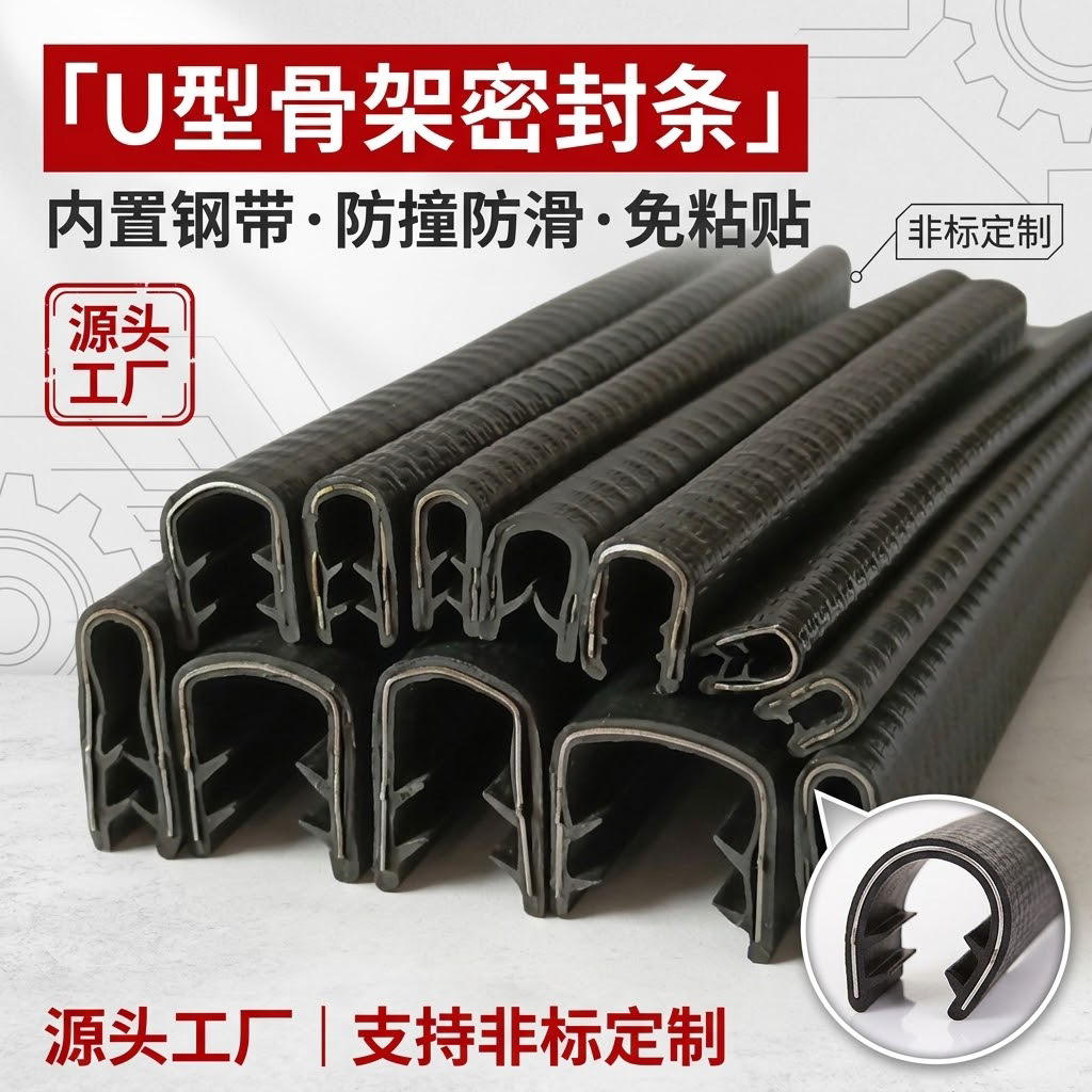 U型骨架密封条橡胶包边条钣金机械桥架防划手护口卡条装饰保护条