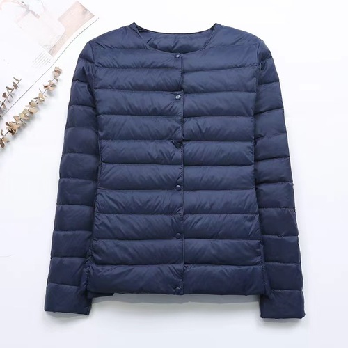 2024 New Autumn and Winter Lightweight Down Jacket Women's Short Round Neck V-neck Long Sleeve Liner Solid Color Large Size Simple Jacket