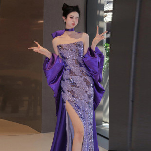 Evening Dress Purple Elegant Celebrity Birthday Banquet Bride Toasting Dress Light Luxury Niche Host Fishtail dress