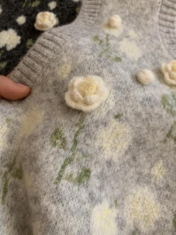 秋冬季新款韩系甜美立体花朵针织马甲女宽松慵懒风时尚叠穿背心潮|undefined
