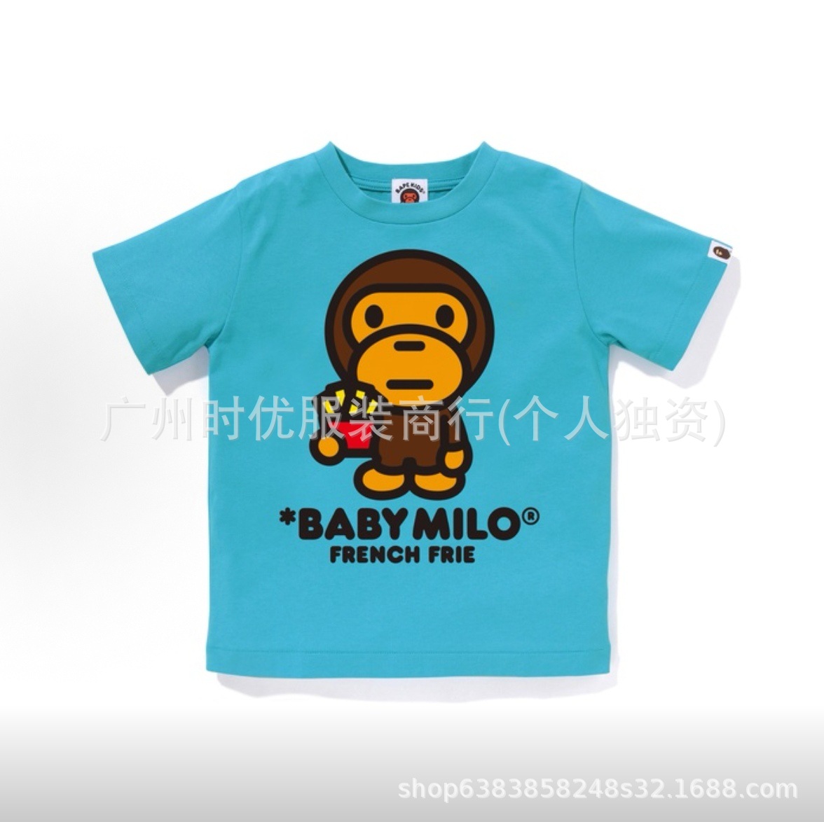 Children's Clothing Bap-Baby Japanese Trendy Brand Summer New French Fries Ape Print Girls' High-Waisted Short T-Shirt