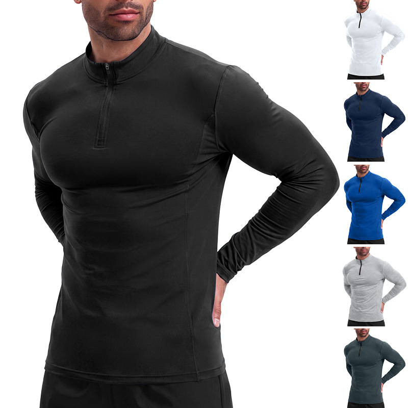 Men's sports tight-fitting long-sleeve t-shirt with half-zip, round neck, quick-dry, high-elastic compression shirt for gym, running, and coaching Men's sports tight-fitting long-sleeve t-shirt with half-zip, round neck, quick-dry, high-elastic compression shirt for gym, running, and coaching