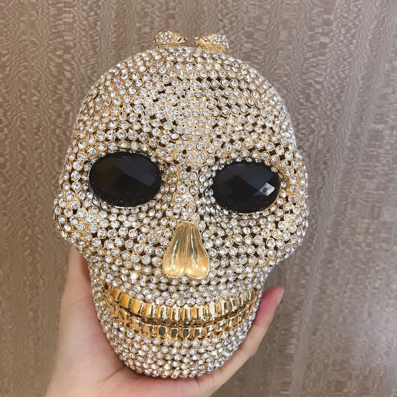 Bolsa de cena de diamantes de Halloween calavera de metal de diamantes de damas embrague de piedra plata