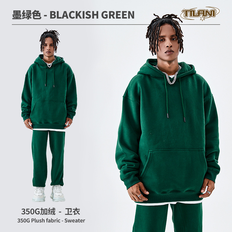 Conjunto deportivo unisex, sudadera con capucha y pantalón, forro polar grueso 350g, moda europea y americana