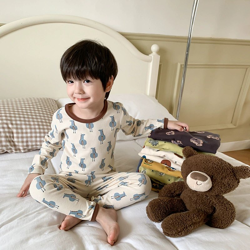 Детские пижамы для мальчиков и девочек Категория А 280 г шерстяной домашней одежды комплект нижнего белья детская осенняя одежда из чистого хлопка и длинные брюки