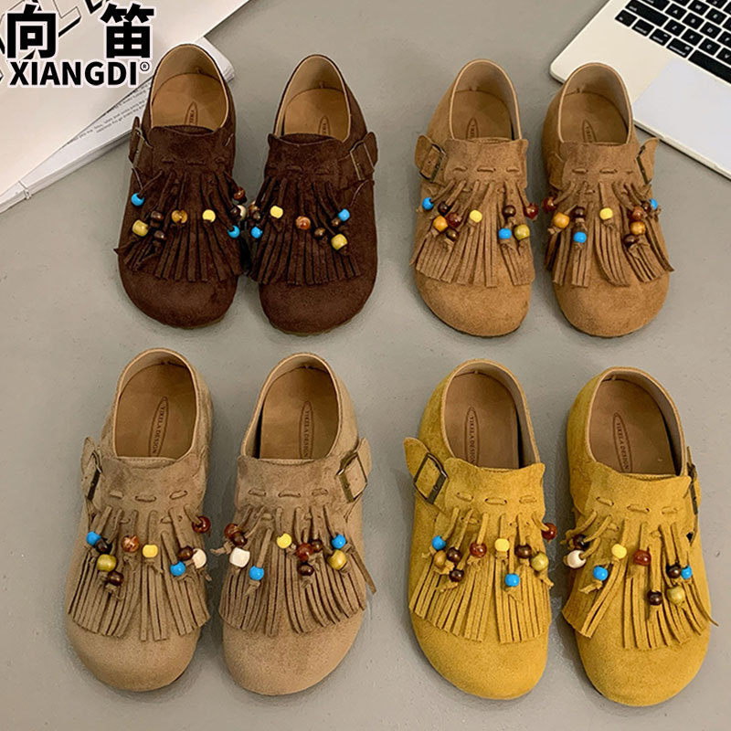 牛皮版软底勃肯鞋子女款袋鼠鞋2025秋季新款一脚蹬单鞋休闲豆豆鞋|undefined