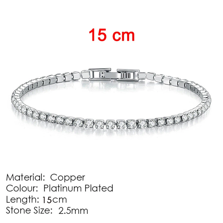 Браслет tennis Chengyuan Jewelry, циркон 2,5 мм, медь с гальваническим покрытием, 14–19 см