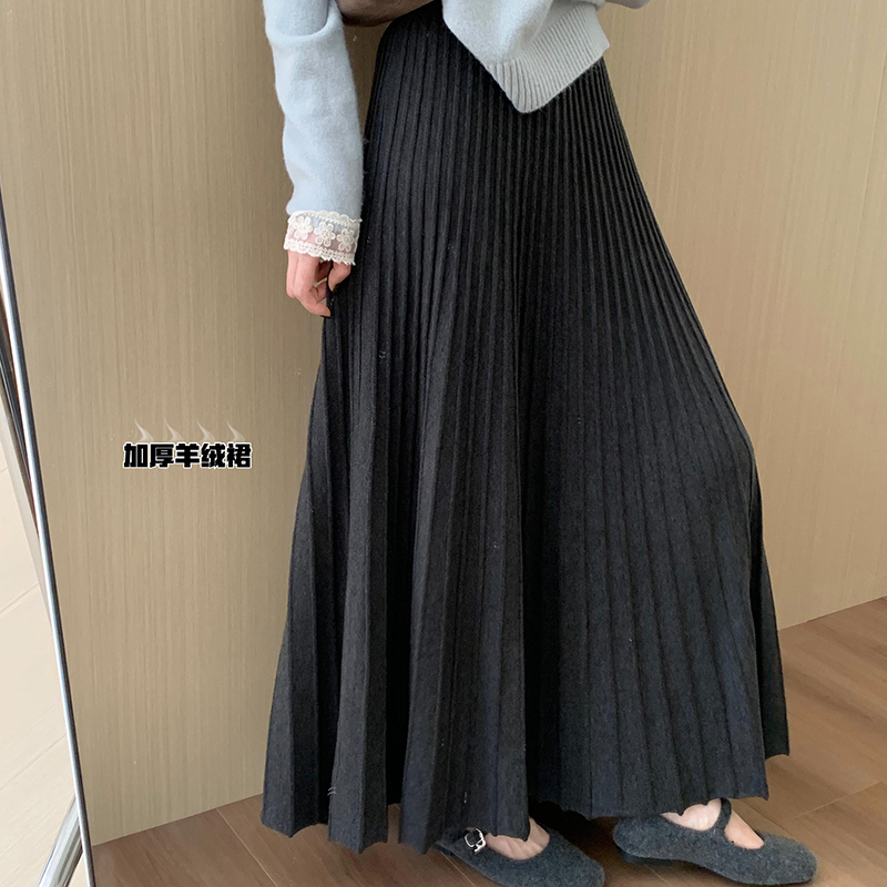 大码复古羊绒半身裙2025春季梨型身材遮胯长裙女胖mm中长款针织裙|undefined