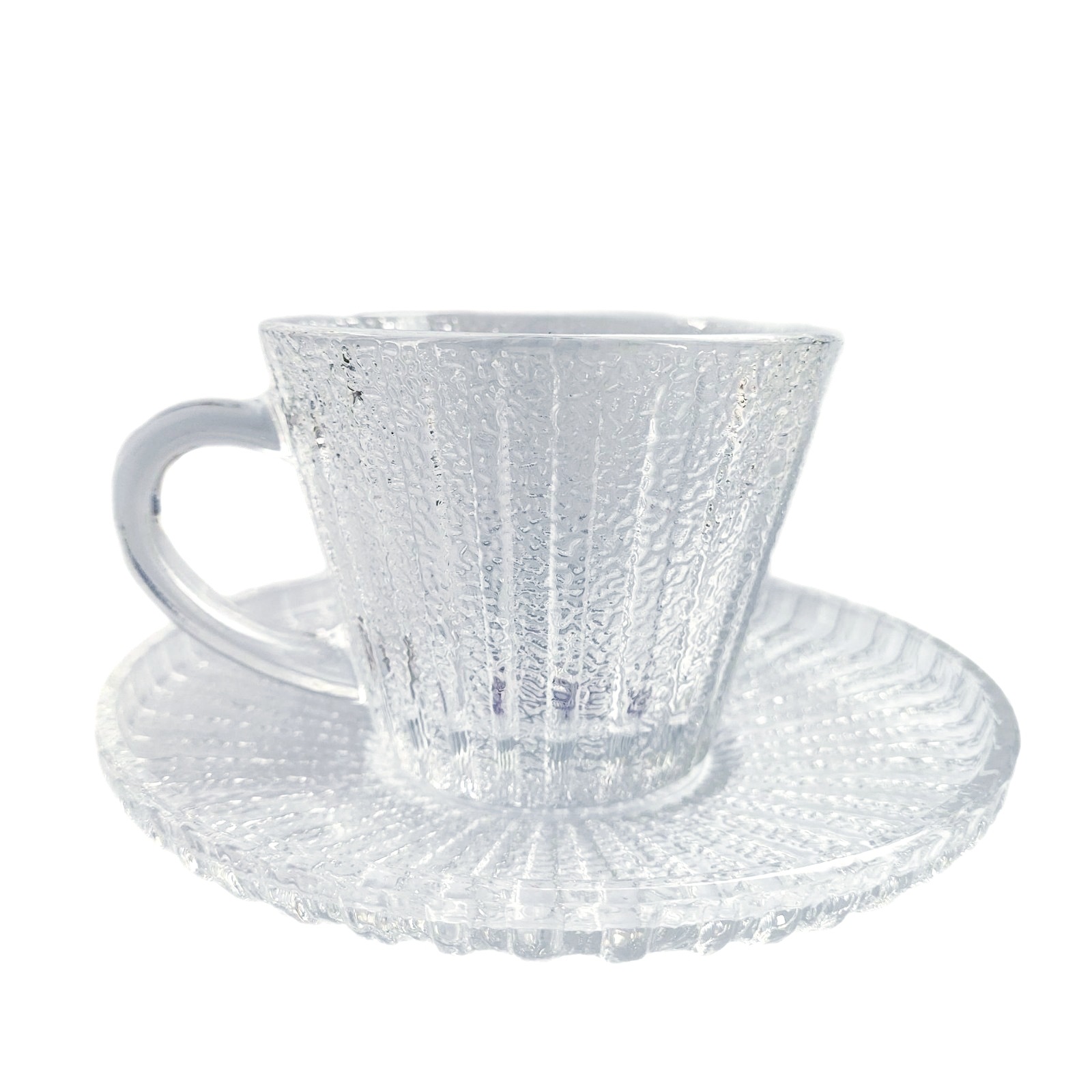 Juego de tazas y platillos de café de vidrio en relieve doméstico Concentración italiana engrosada Taza de té de vidrio resistente al calor simple de estilo europeo