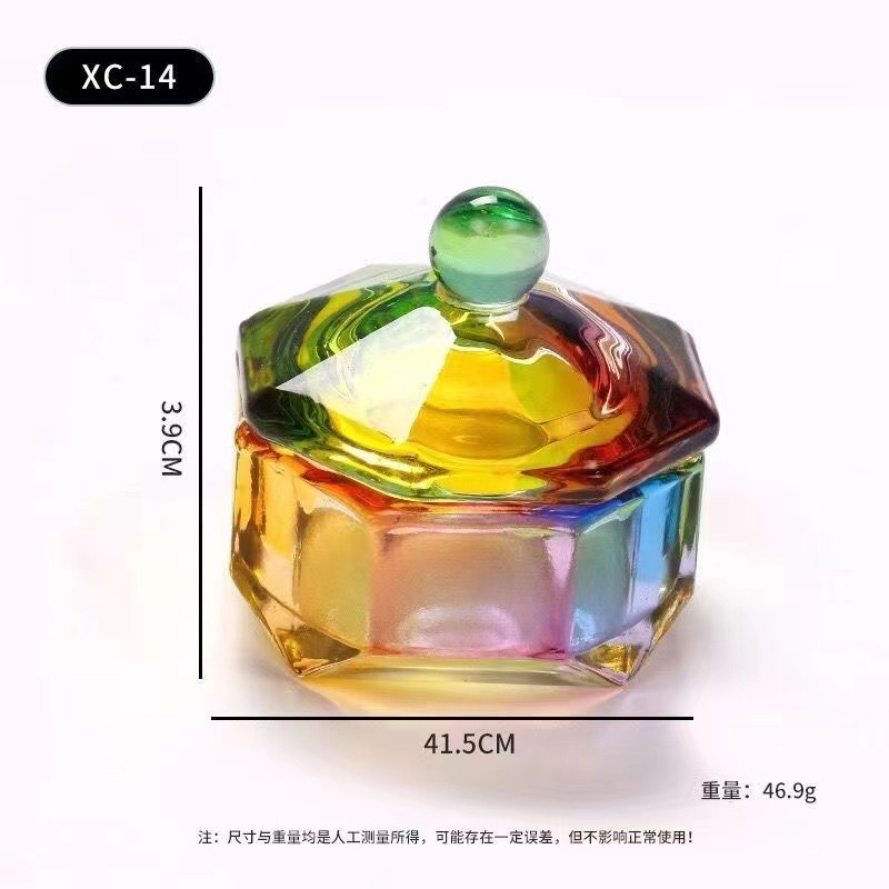 Vaso de Cristal para Manicura con Tapa Cristal Blanco Aurora Multicolor para Salón de Uñas