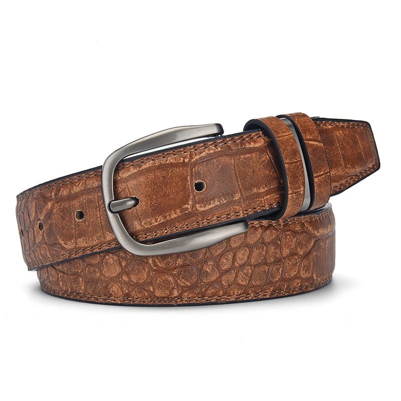 Jinbodun Men's Genuine Leather Casual Business Simple Pin Buckle Belt For Men 2026 Spring Chestnut Brown Gray_voghion.com