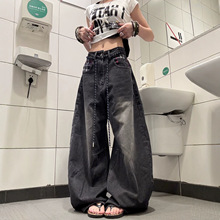 UNMUN美式复古拼布口袋系绳牛仔裤男女秋季宽松阔腿垂感做旧拖地