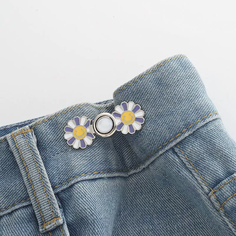 Nail-Free Removable Waist Buckle Pair, Flat-Bottom Seamless Buttons for Pants & Skirts, Assorted Designs