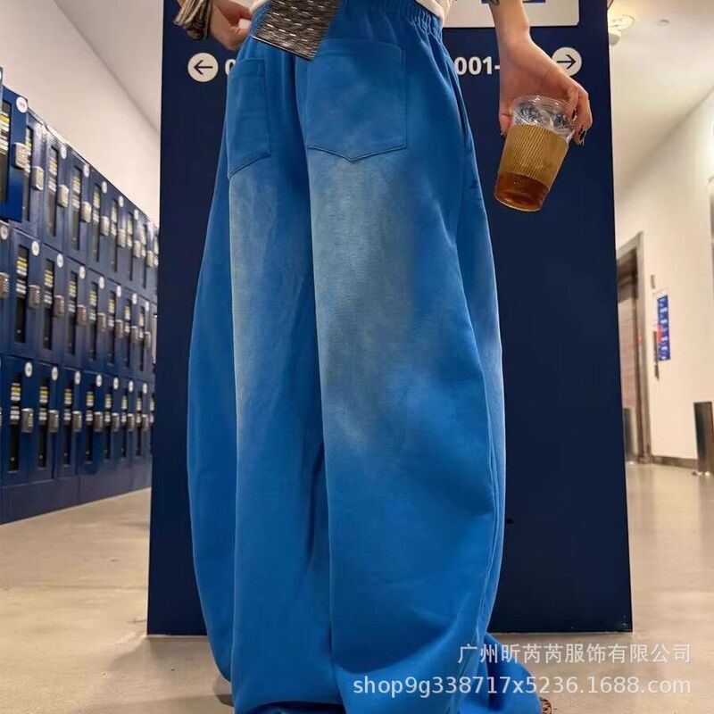 蓝色爵士舞裤子女小个子渐变宽松阔腿裤垂感休闲运动裤长裤卫裤女|undefined