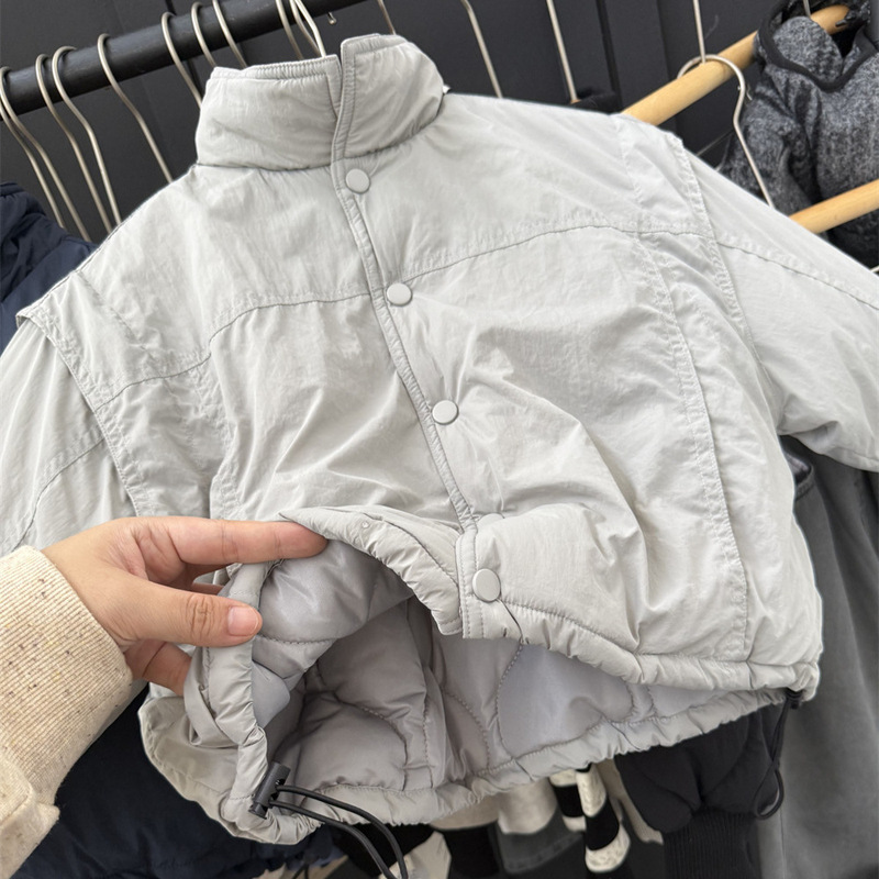 防水男児冬型厚手綿服コート子供純色偽2枚綿保温高襟綿服パン服|undefined
