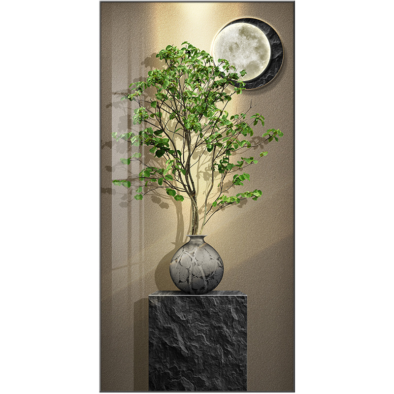 軽豪華入戸玄関装飾画感玄幻客間廊下背景壁壁画新中国式緑植通路掛け画|undefined