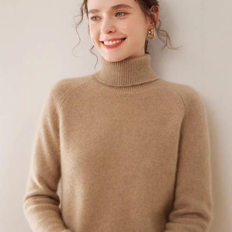 High Collar Cashmere Sweater for Women, Solid Color, Double-Ply Thickened, Pure Color Knitted Base Sweater High Collar Cashmere Sweater for Women, Solid Color, Double-Ply Thickened, Pure Color Knitted Base Sweater