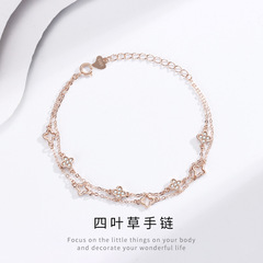 S925スターリングシルバー二層四つ葉のクローバーブレスレット、女性用、軽くて豪華でシンプル、高級感のあるジュエリーギフト、親友へのプレゼントに最適