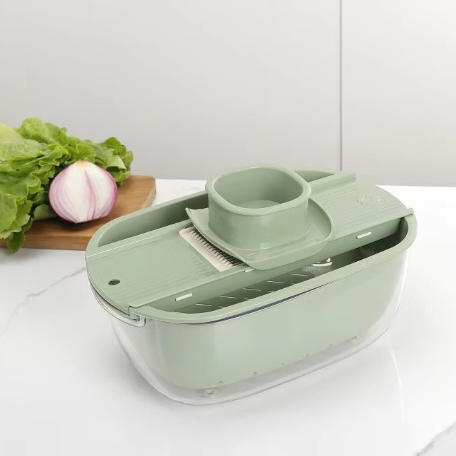 Multi-functional kitchen draining basket vegetable cutter manual 4 in 1 sliced plastic fruit and vegetable shredder household
