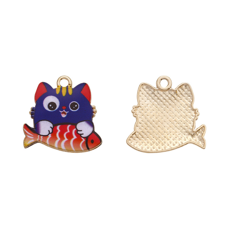 DIY ジュエリーアクセサリーかわいい漫画猫と子犬カップル合金プリントペンダントペンダントキーホルダーペンダント|undefined