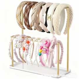 跨境木质发箍收纳架双层发带头绳收纳架商用头饰发箍展示架首饰架
