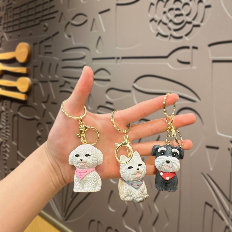 크리 에이 티브 만화 강아지 인형 키 체인 펜던트 귀여운 애완 동물 프렌치 도그 열쇠 고리 학교 가방 펜던트 커플 선물