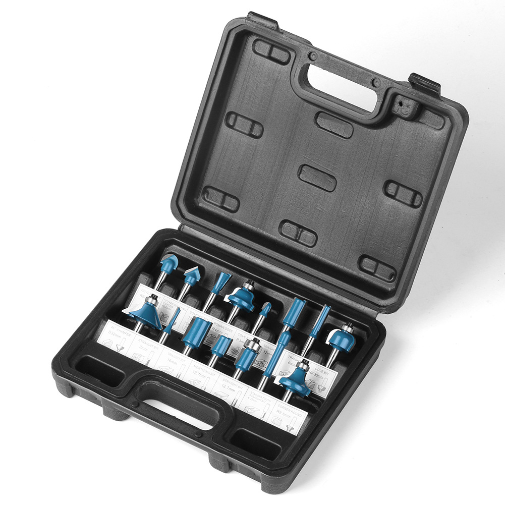 1/4柄15件套木工铣刀套装修边机刀头电木开槽镂铣刀直刀