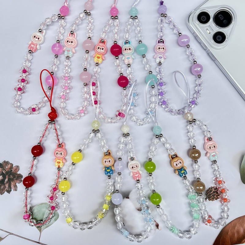 Cartoon New Ins Mobile Phone Chain Beaded Transparent Crystal Beaded Chain Pendant Lanyard High-Value Creative Bracelet