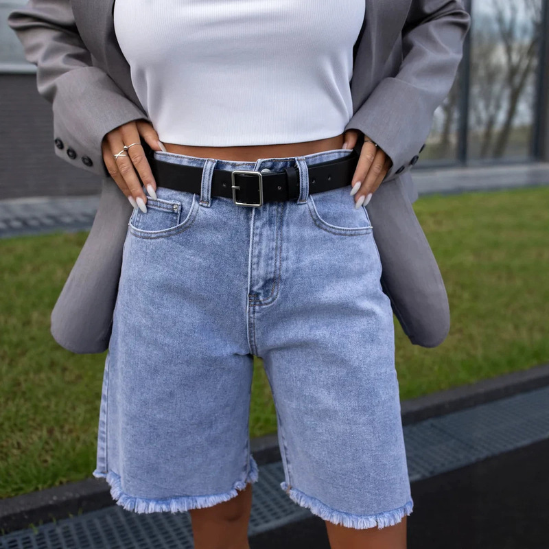 Denim Bermuda Shorts Straight Leg Ripped Jeans Shorts Denim Bermuda Shorts Straight Leg Ripped Jeans Shorts