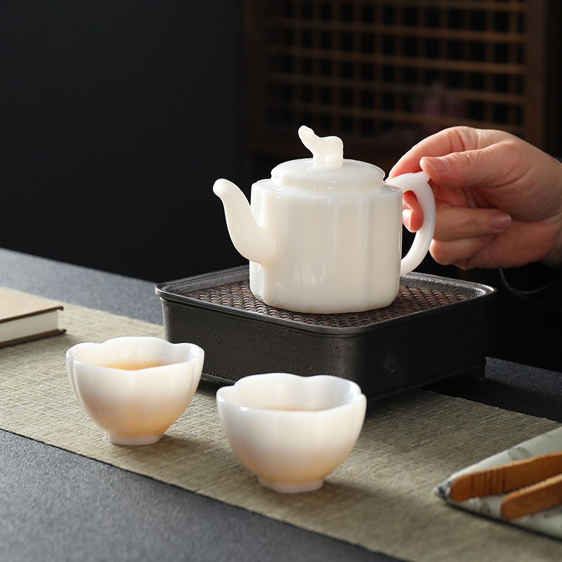 冰种玉瓷茶具套装茶壶大号中式家用泡茶壶德化白瓷功夫茶具礼盒装|undefined