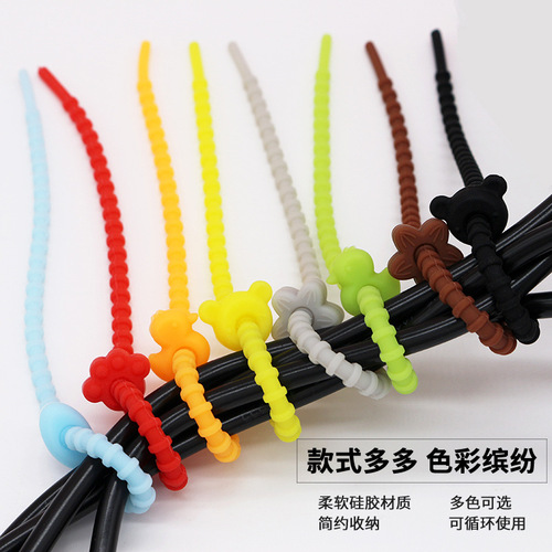 Colorful silicone cable management with cute data cable ties Desktop computer cable storage and cable organizer reusable