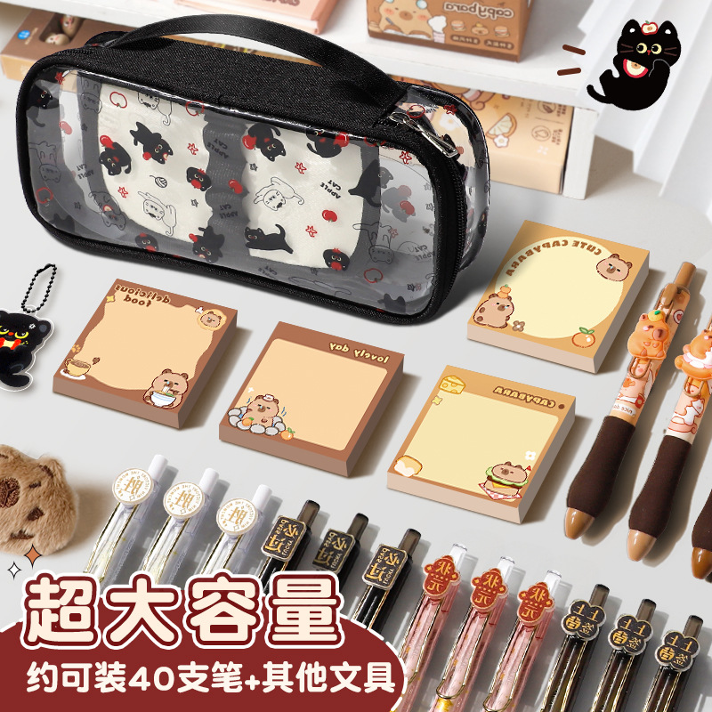 Nueva bolsa de lápices de gato de manzana de perro garabateado, linda impresión de mascotas, forro grueso de gran capacidad, papelería de fiesta de estudiantes al por mayor