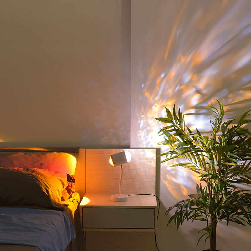 흰색 양방향 물 파문 + 선셋 빨간색 책상 램프