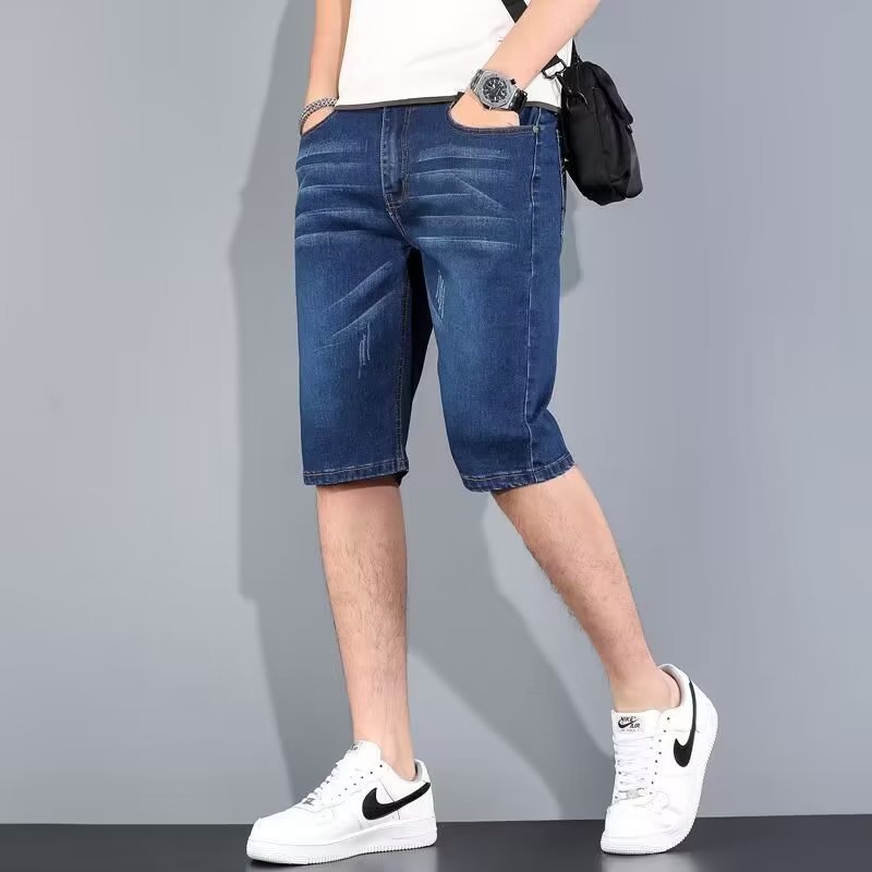 Quần short denim cho nam mùa hè mỏng dáng suông thẳng 2023 mới hợp thời trang thương hiệu thời trang đơn giản, quần dài vừa phải