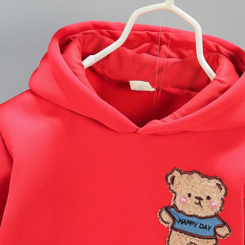 Winter pluche baby 2023 nieuwe cartoon jongens en meisjes trui met capuchon, tweedelige set kindersportkleding_voghion.com