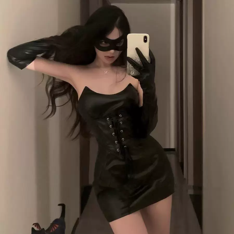 【瑰云】新款性感魅魔漆皮恶魔套装情趣内衣妖娆露臀暗黑抹胸皮裙
