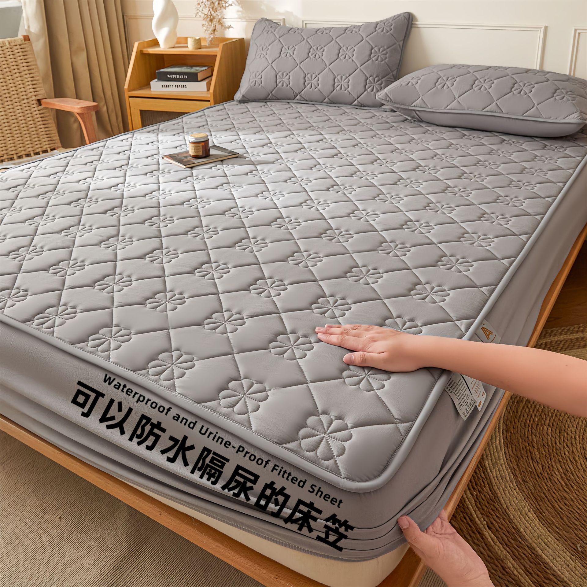 Madre e infante clase A cama antibacteriana Kasa verdadera algodón impermeable cubierta de cama diafragma cubierta de colchón cubierta de cama de algodón intercalada cubierta de cama de una sola pieza