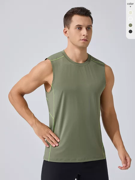 Summer Sports Vest Round Neck Breathable Running Marathon Sleeveless T-Shirt Outdoor Training Fitness Quick-Drying Vest for Men