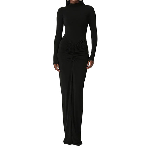 Cross-border 2025 Spring New European and American Women's Fashion Elegant Pure Color Slim Fit Pleated Mermaid Dress 661