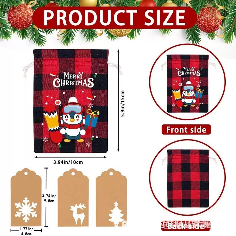 2025 ホットセールクリスマスチェック柄コットンギフトバッグホリデーパーティー子供用キャンディ巾着装飾収納ペンダントバッグ|undefined