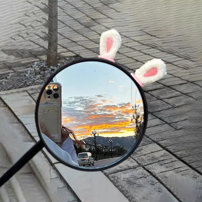 Electric Car Rearview Mirror Decoration Battery Car Refitting Small Accessories Plush Rabbit Ears Emma Yadi Universal