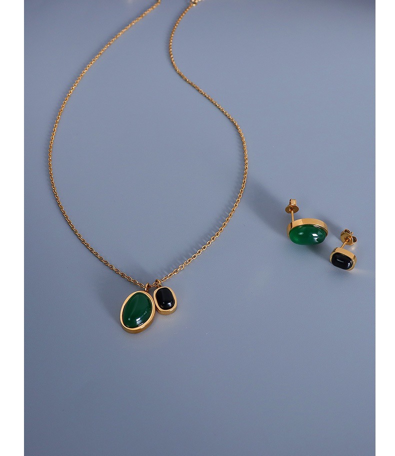 Fashion Oval Titanium Steel Inlay Agate Womenu0027S Earrings Necklace