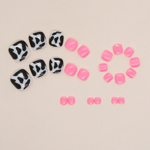 Fashionable Barbie Pink Sweet Girl Cow Print Removable Nail Art Set, 24 Pieces wholesale