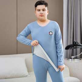 德绒胖童无痕保暖内衣套装中大童加肥加大青少年加宽加绒加厚秋衣