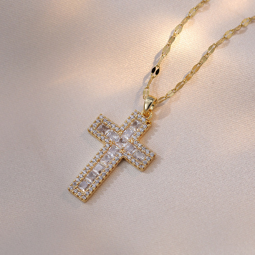 Necklace for women European and American jewelry zircon cross zircon high-end simple niche design pendant women's accessories wholesale