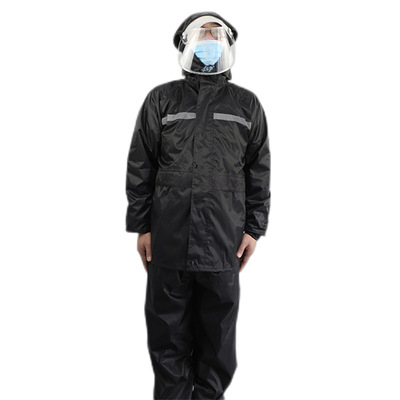 汉盾 HD-RAC003 带反光条带内衬双层分体雨衣 黑色 M码-XXXXL码