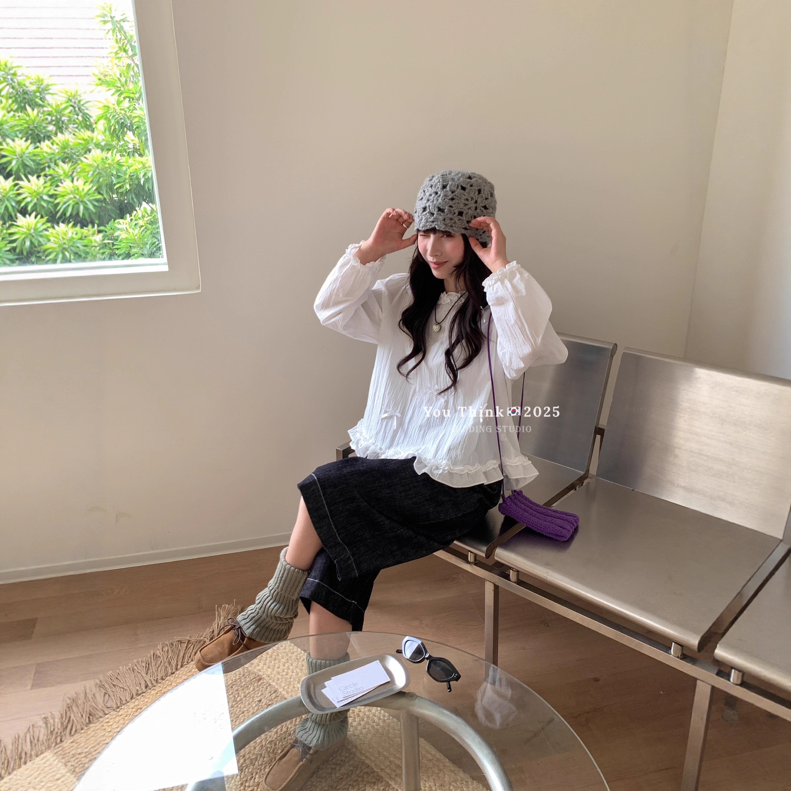 【You Think】Thirteen Lines Fashionable Sweet Bow-Tie Lace Patchwork Loose Versatile Top 1052