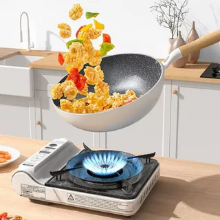 麦饭石不粘锅炒锅炒菜锅家用轻便平底煎炒锅小炒锅电磁炉煤气通用