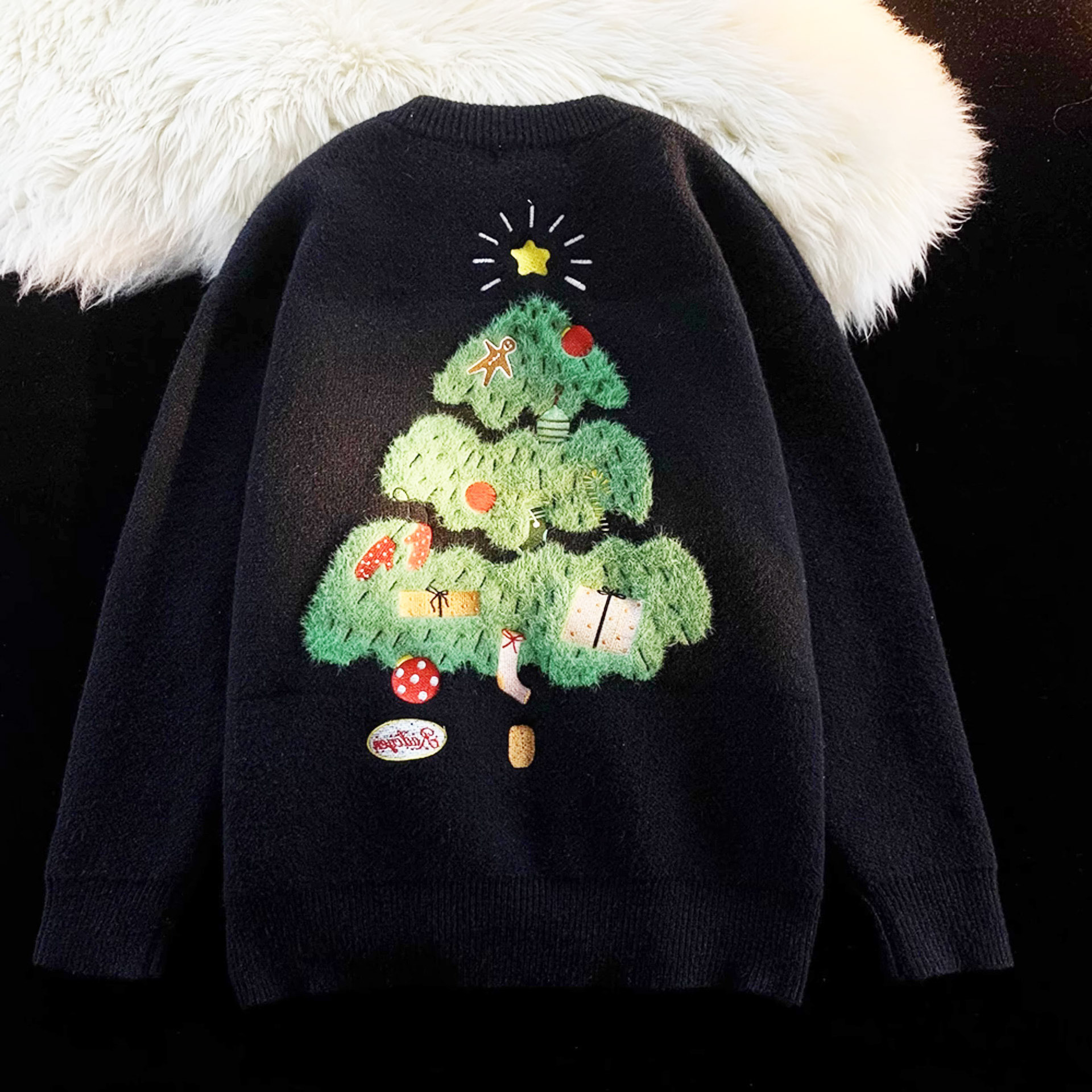 Explosiones transfronterizas de tamaño europeo de tamaño grande árbol de Navidad sensación de atmósfera tridimensional flocado camisetas de punto suéter hombre otoño invierno fábrica mayorista