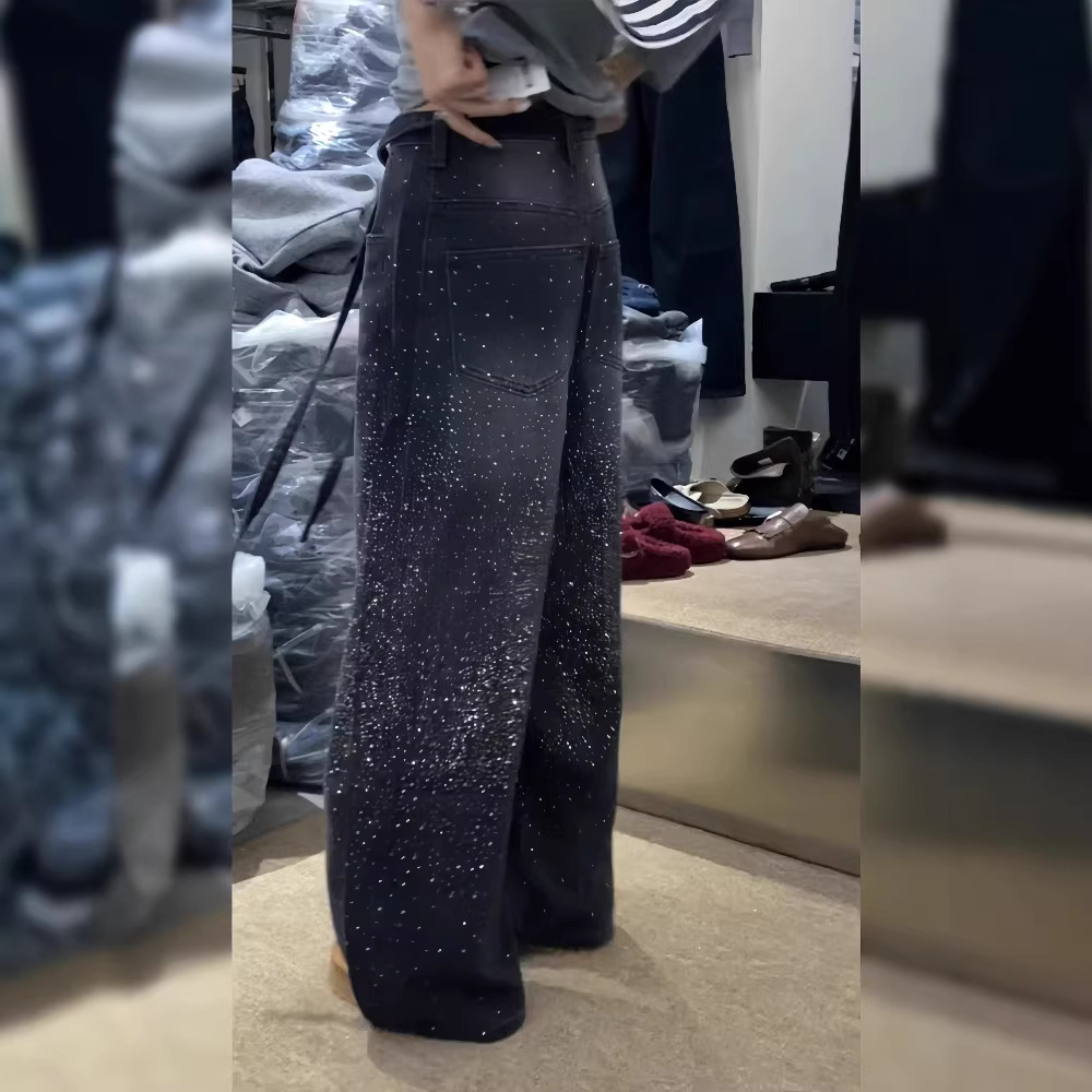 Y2K Rhinestone Embellished Jeans – Vintage High-Waisted Flare Pants For Women (S-3XL, Regular/Fleece Lined)_ecoleips.com